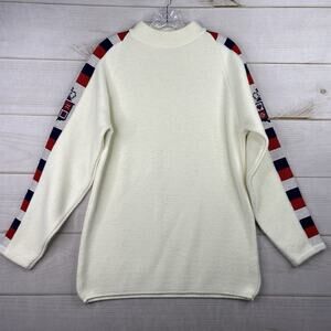 VTG Jersild Sweater Mens L Ivory Heraldic Crest Motif Preppy Ski Mock Neck 60s